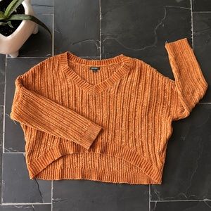 Orange V-Neck Crop Sweater